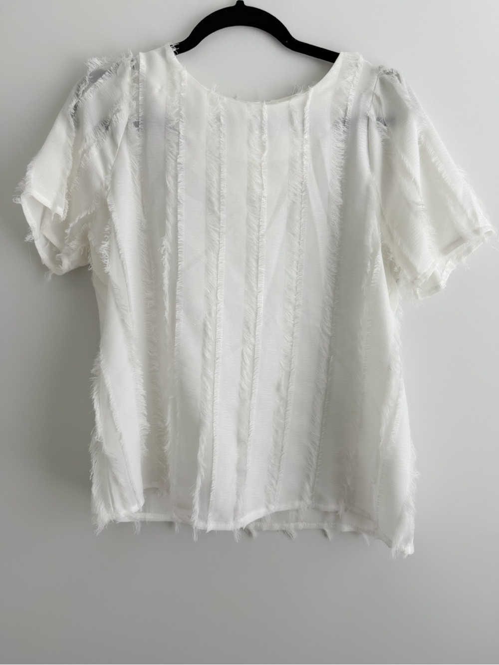 everleigh White Textured Fringe Stripe Short Sleeve Top